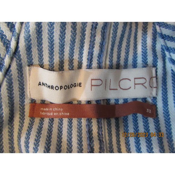 ANTHROPOLOGIE PILCRO SHORTALLS SIZE 32 STRIPED RAILROAD SHORTS BLUE WHITE bibs - Picture 3 of 13